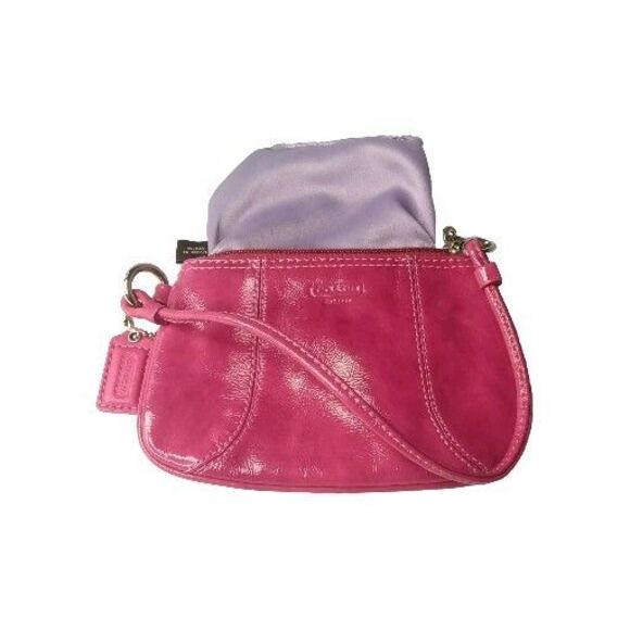 Coach Corner Zip Leather Wristlet Raspberry Red Clutch Purse Small - Picture 4 of 5
